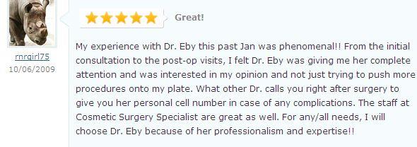 Dr Patricia Eby cosmetic surgery testimonial